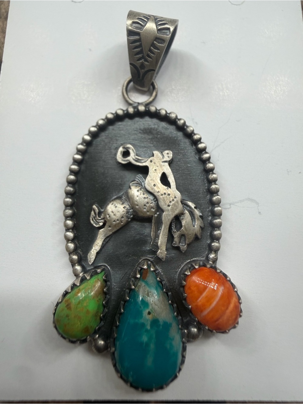 Multi stone bronc rider pendant sterling silver